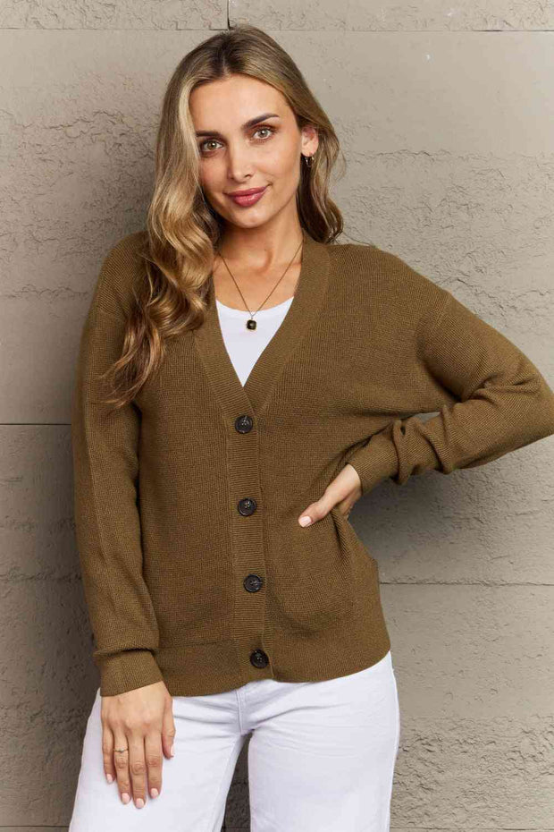 Zenana Kiss Me Tonight Full Size Button Down Cardigan in Olive LIAXO
