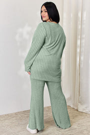 Basic Bae Full Size Ribbed High-Low Top and Wide Leg Pants Set LIAXO