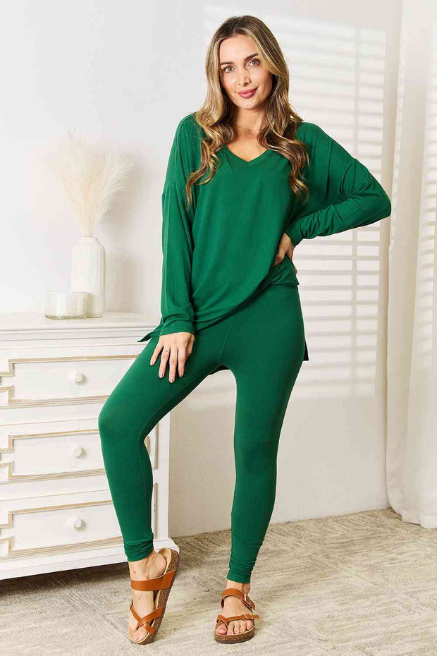 Zenana Lazy Days Full Size Long Sleeve Top and Leggings Set LIAXO