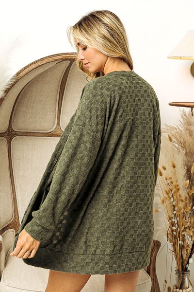 BiBi Checkered Long Sleeve Open Front Cardigan LIAXO