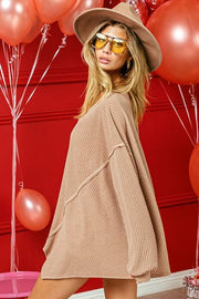 BiBi V-Neck Waffle Uneven Hem Top LIAXO