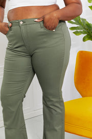 High-Rise Bootcut Jeans in Olive LIAXO