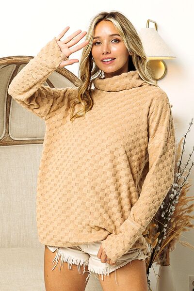 BiBi Checkered Round Neck Thumbhole Long Sleeve Top LIAXO