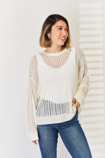 HYFVE Openwork Ribbed Trim Long Sleeve Knit Top LIAXO