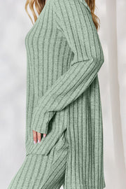 Basic Bae Full Size Ribbed High-Low Top and Wide Leg Pants Set LIAXO