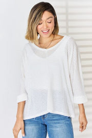 Zenana Full Size Waffle Knit V-Neck Long Sleeve Slit Top LIAXO