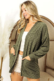 BiBi Checkered Long Sleeve Open Front Cardigan LIAXO