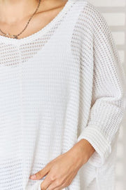 Zenana Full Size Waffle Knit V-Neck Long Sleeve Slit Top LIAXO
