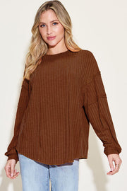 Basic Bae Full Size Ribbed Round Neck Long Sleeve T-Shirt LIAXO