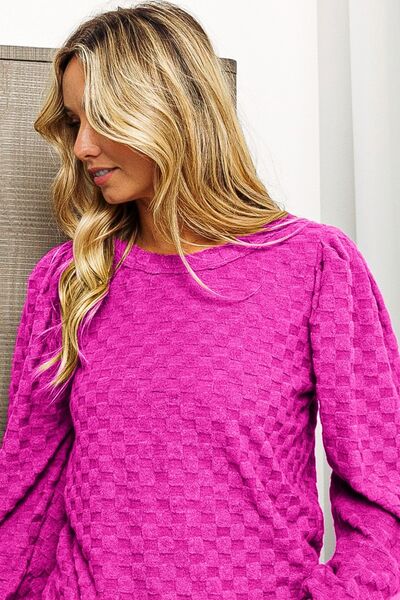 BiBi Round Neck Brushed Checker Top LIAXO