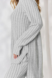Basic Bae Full Size Ribbed High-Low Top and Wide Leg Pants Set LIAXO
