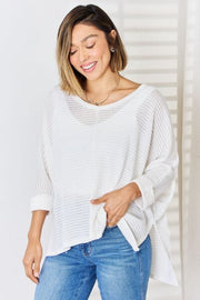 Zenana Full Size Waffle Knit V-Neck Long Sleeve Slit Top LIAXO