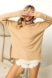 BiBi Checkered Round Neck Thumbhole Long Sleeve Top LIAXO