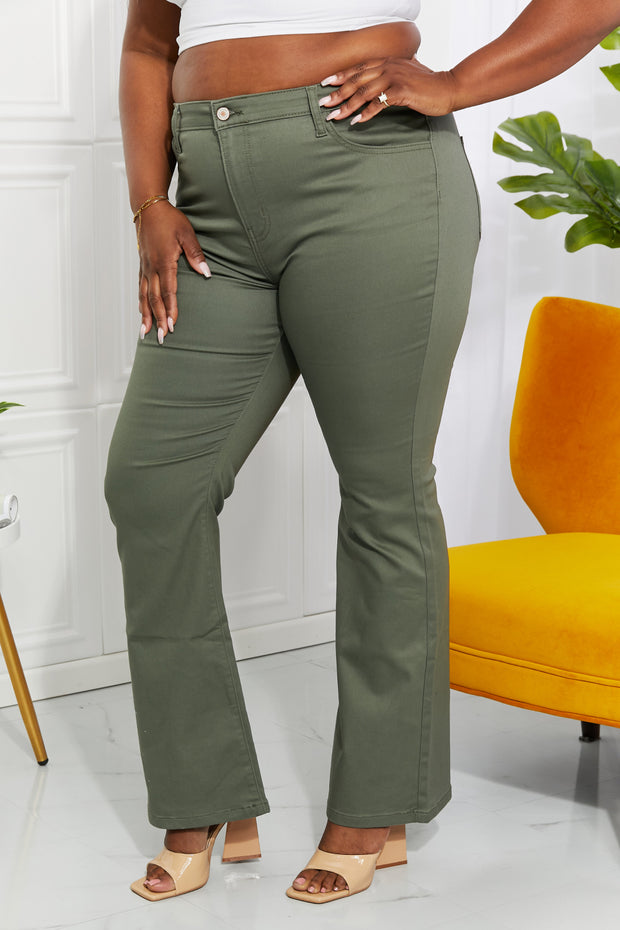 High-Rise Bootcut Jeans in Olive LIAXO