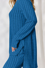 Basic Bae Full Size Ribbed High-Low Top and Wide Leg Pants Set LIAXO