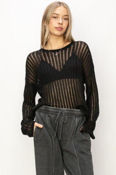 HYFVE Openwork Ribbed Long Sleeve Knit Top LIAXO