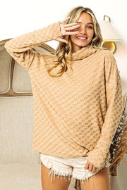 BiBi Checkered Round Neck Thumbhole Long Sleeve Top LIAXO