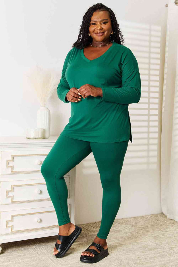 Zenana Lazy Days Full Size Long Sleeve Top and Leggings Set LIAXO